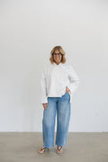 Addison Asymmetrical Long Sleeve Button Collared Shirt- Off White