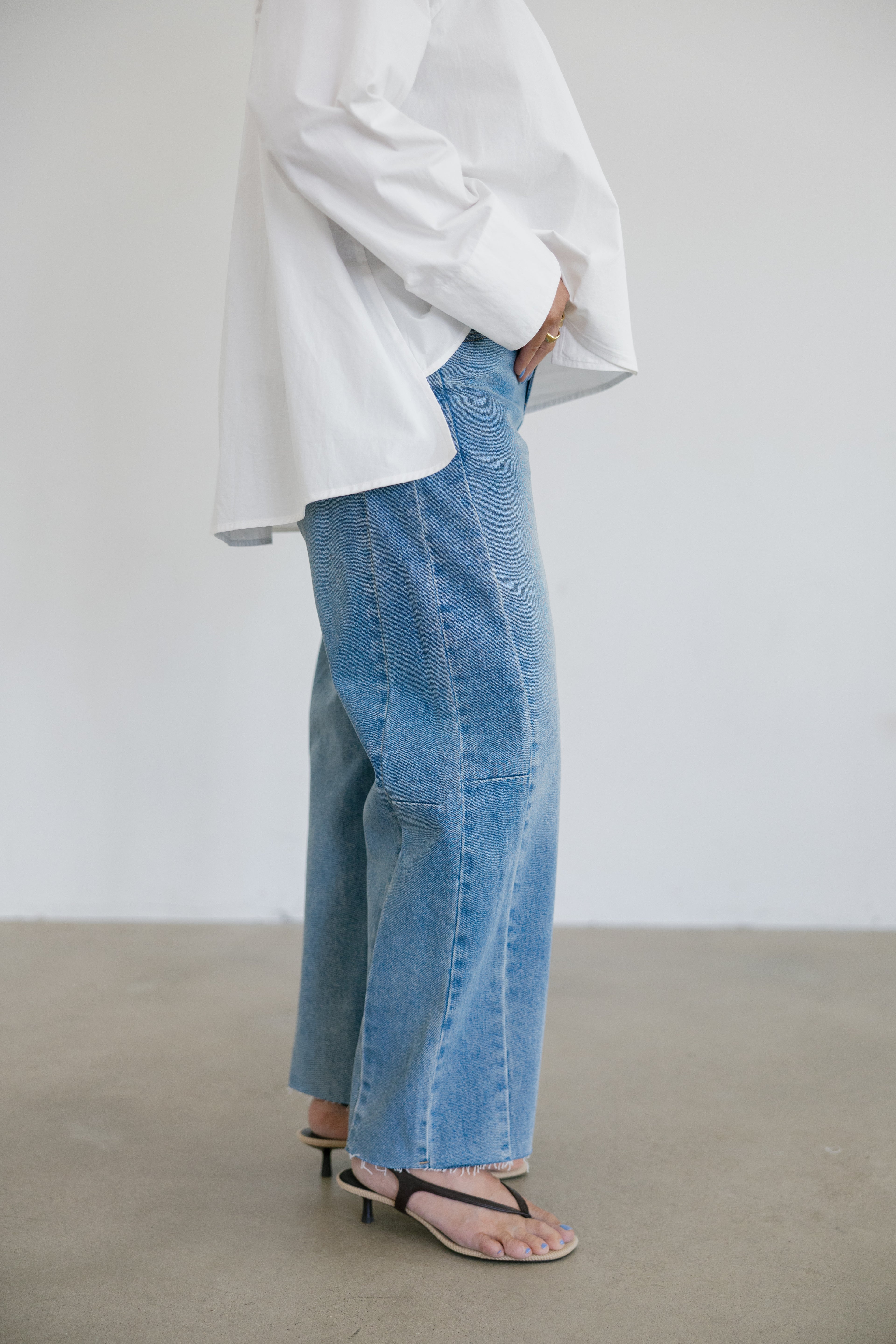 Ember Medium Wash Barrel Jeans- Denim