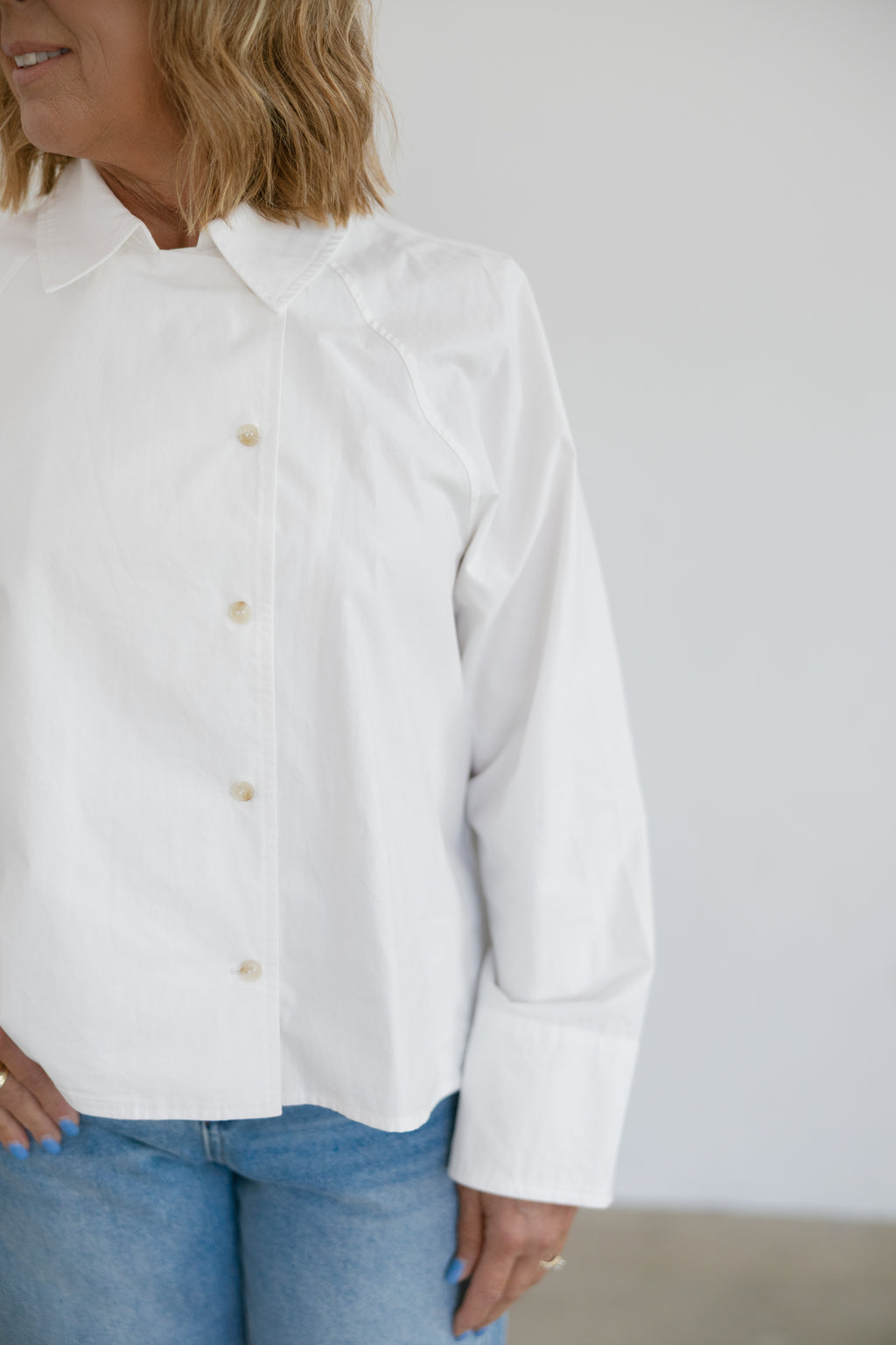 Addison Asymmetrical Long Sleeve Button Collared Shirt- Off White