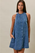 Lainey Halter Neck Sleeveless Denim Dress