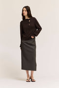 Ella Irregular Button Up Cardigan- Dark Chocolate