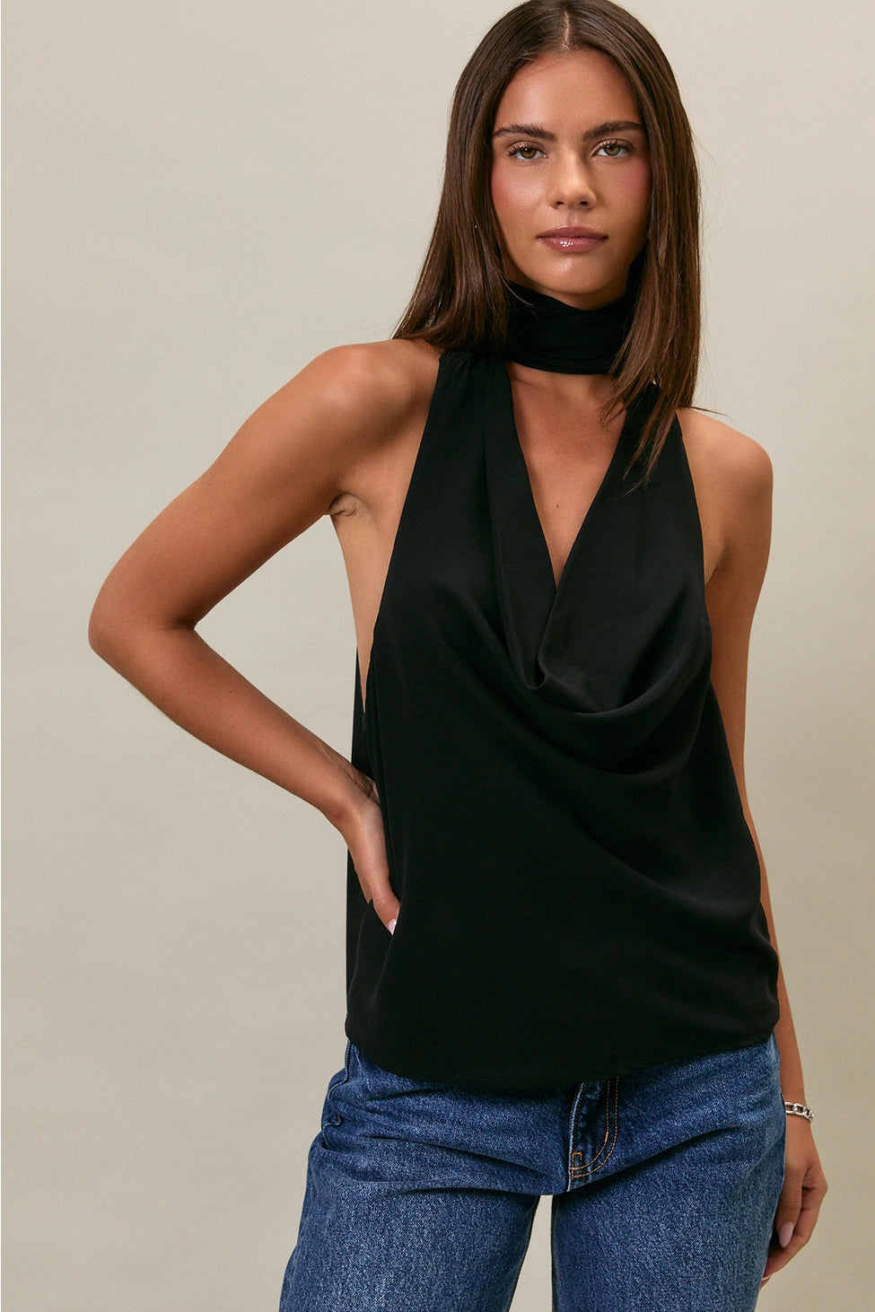Julia Cowl Neck Top w/ Attached Scarf