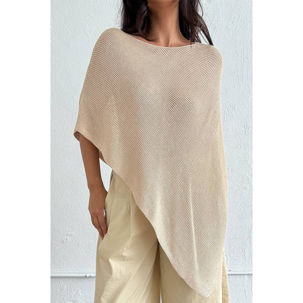 Anna Asymmetric Off Shoulder Poncho Top- Taupe
