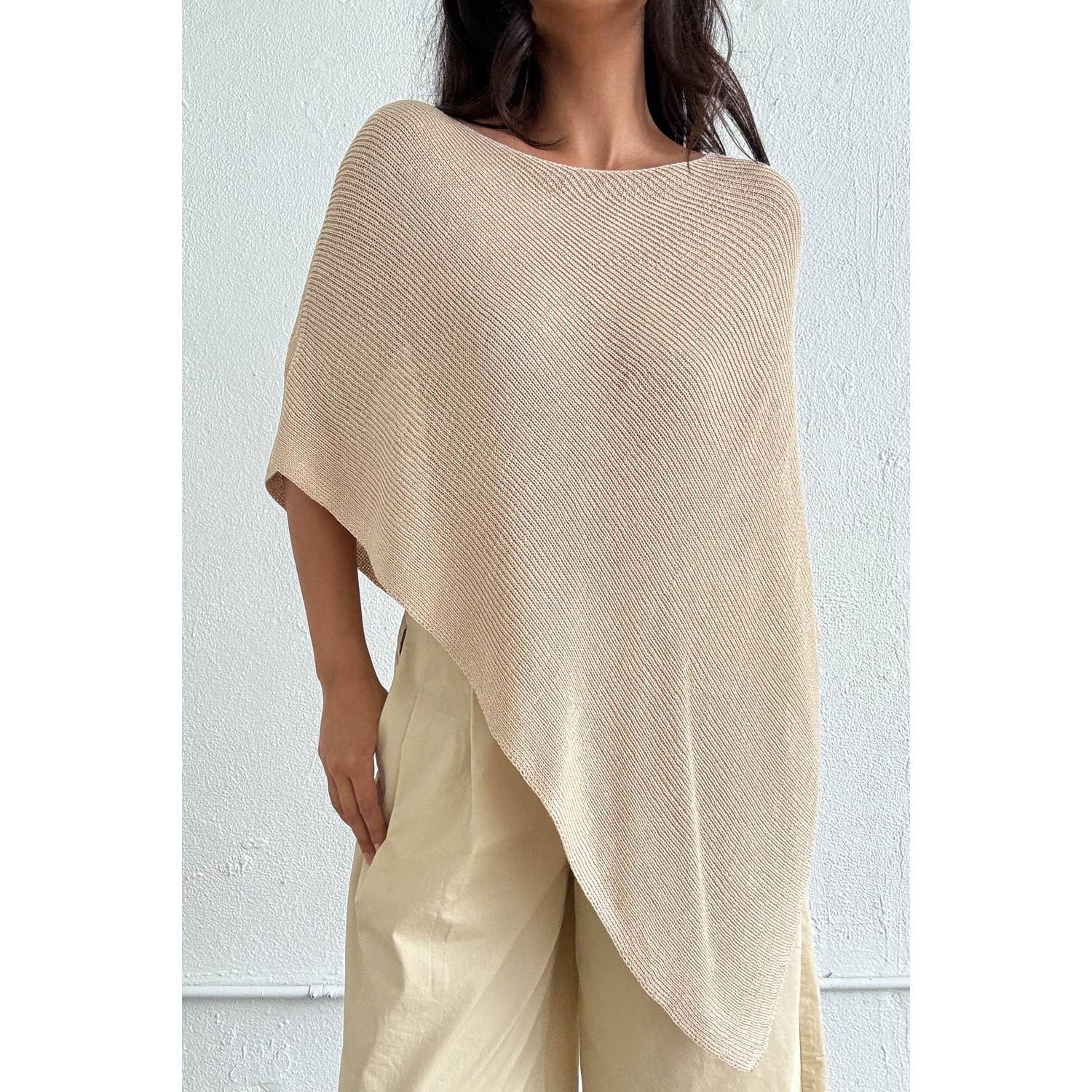 Anna Asymmetric Off Shoulder Poncho Top- Taupe