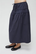 Vanessa Tiered Cotton Skirt with Lace Trim- Navy