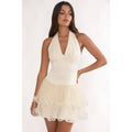 Natalie Halter Tulle Mini Dress- Oyster