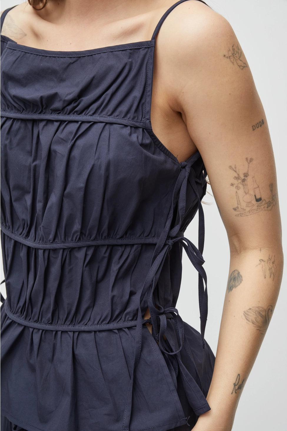 Vanessa Side Tie Poplin Tank- Navy