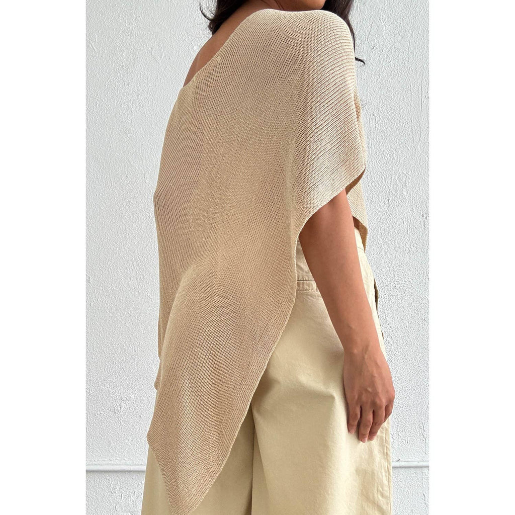 Anna Asymmetric Off Shoulder Poncho Top- Taupe