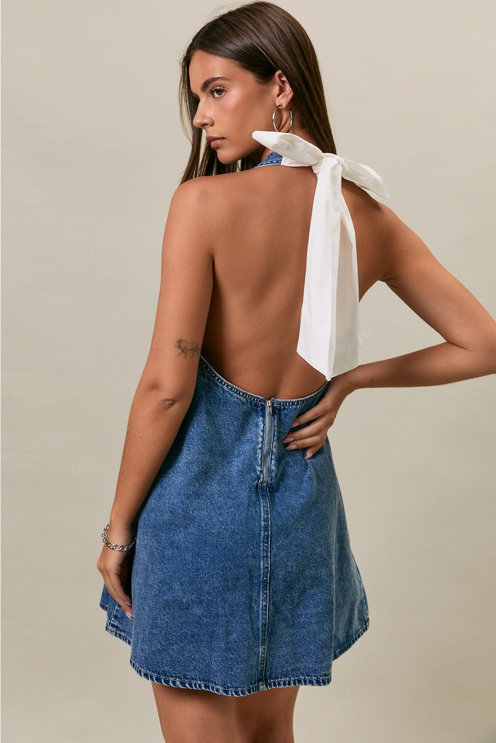 Lainey Halter Neck Sleeveless Denim Dress