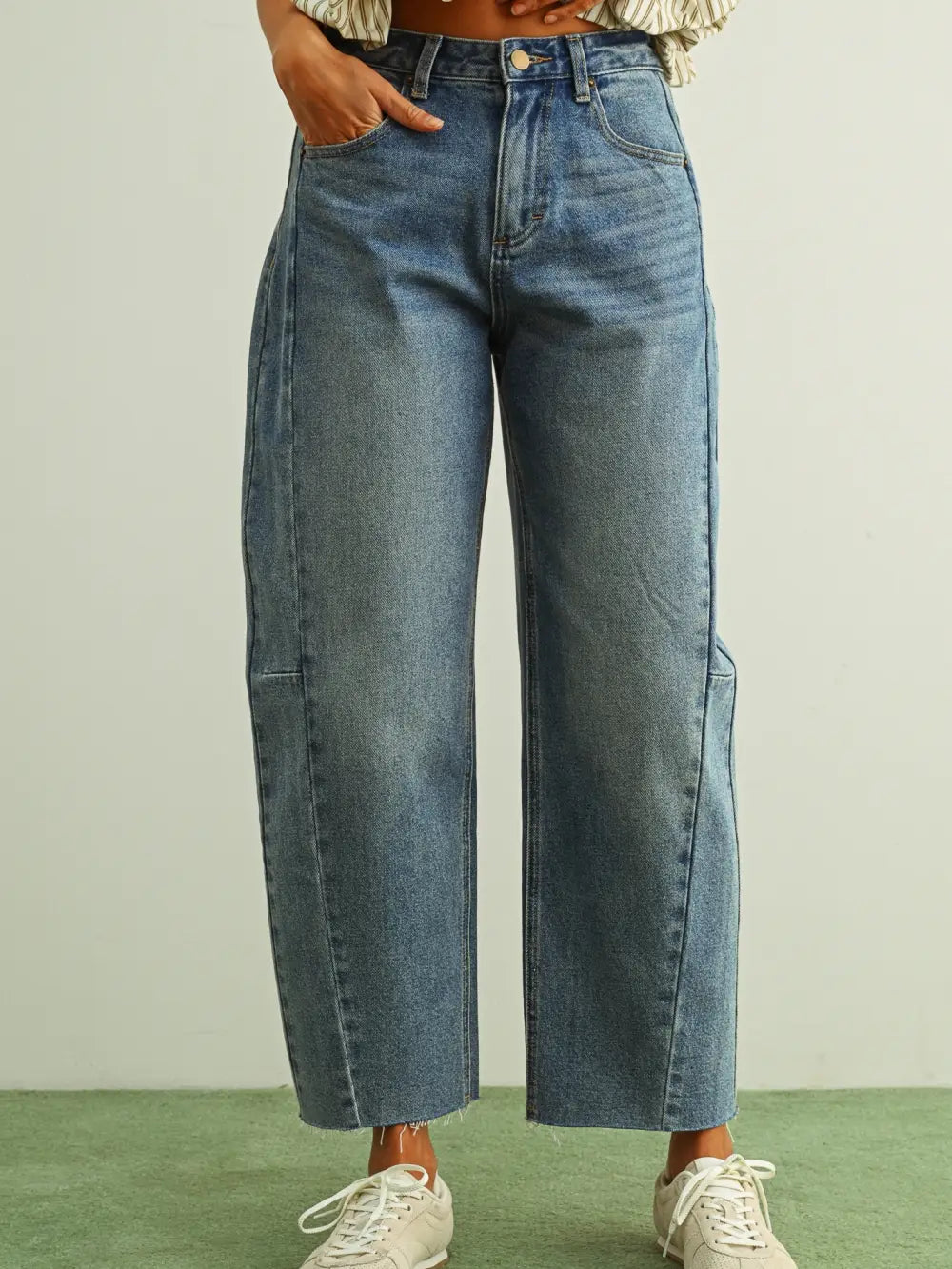 Ember Medium Wash Barrel Jeans- Denim