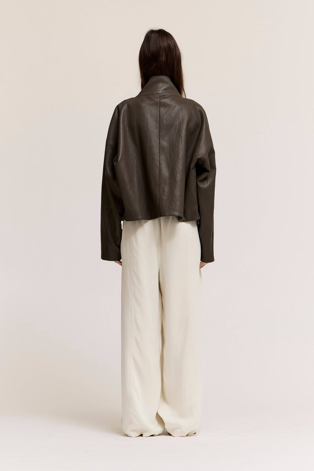 Kora Funnel Neck Vegan Leather Jacket- Ash Olive