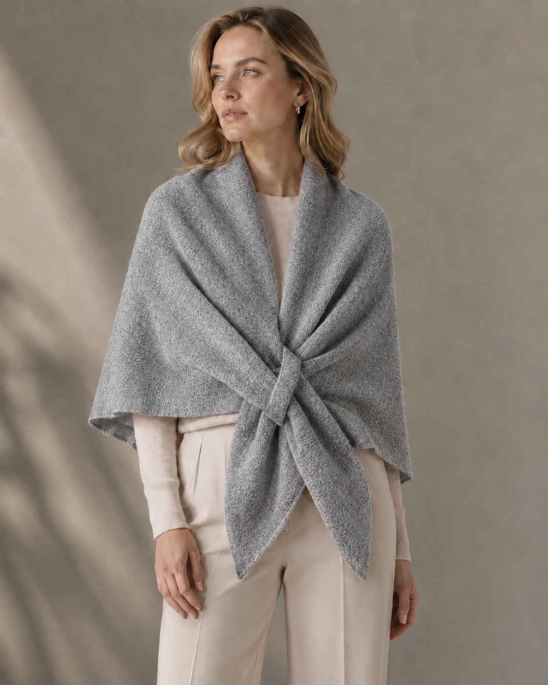 Triangle Poncho Scarf with Loop- Grey