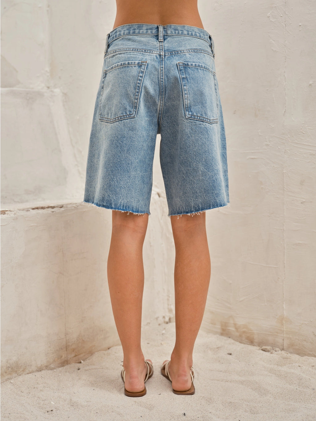 Jada Wide Leg Retro Bermuda Denim Shorts- Denim