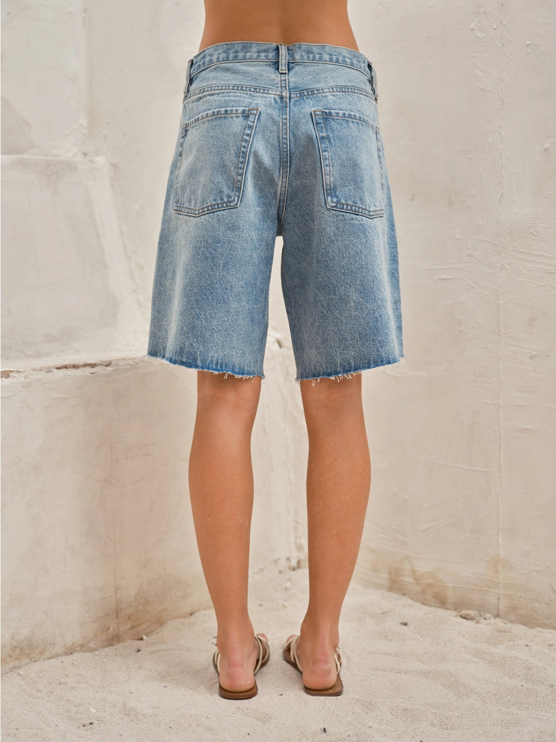 Jada Wide Leg Retro Bermuda Denim Shorts- Denim