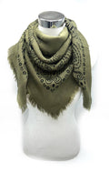 Square Wool Scarf with Paisley Pattern- Green