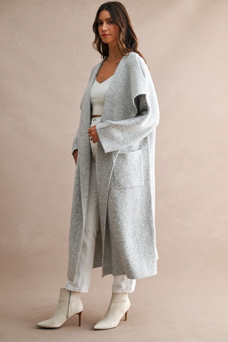 Ember Sweater Knit Cardigan- Light Heather Grey