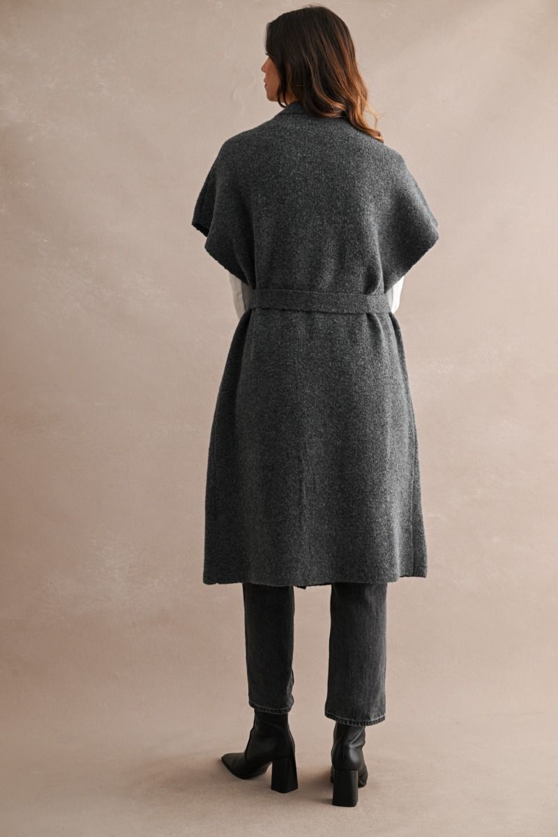 Ashlyn Longline Knit Vest Cardigan-Charcoal