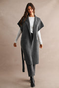 Ashlyn Longline Knit Vest Cardigan-Charcoal