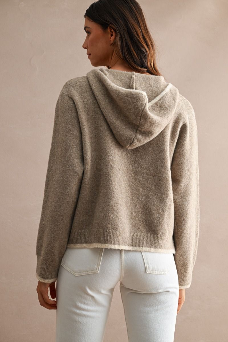 Nora Cropped Hooded Knit Jacket- Mocha