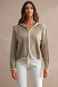 Nora Cropped Hooded Knit Jacket- Mocha