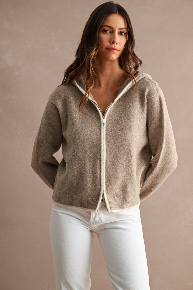 Nora Cropped Hooded Knit Jacket- Mocha